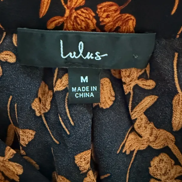 Lulus Sashay My Way Black Floral Print Long Sleeve Chiffon Mini Dress Sz M - Image 5