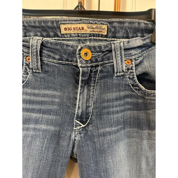 Big Star Sweet Boot Ultra Low Rise Jeans Medium Wash western Flap Pocket 31R - Image 2