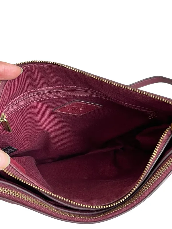 Fossil Devon Carbenet Wine Pebble Leather Dot Crossbody Shoulder Bag - Image 9