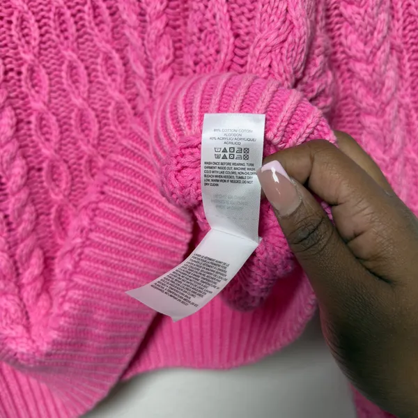 Lucky Brand Women Cotton Sweater Small Pink Cable Knit Quarter Zip Pullover - Image 5