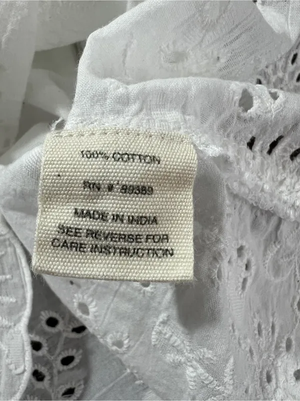 Studio West 100% Cotton Eyelet Swiss Dot Boho Peasant Blouse M White - Image 5