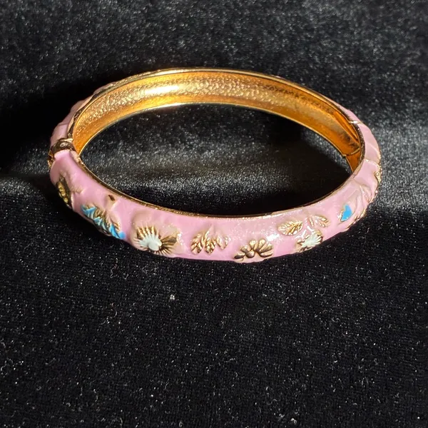 Pink and Gold Floral Bangle Bracelet 7” - Image 2
