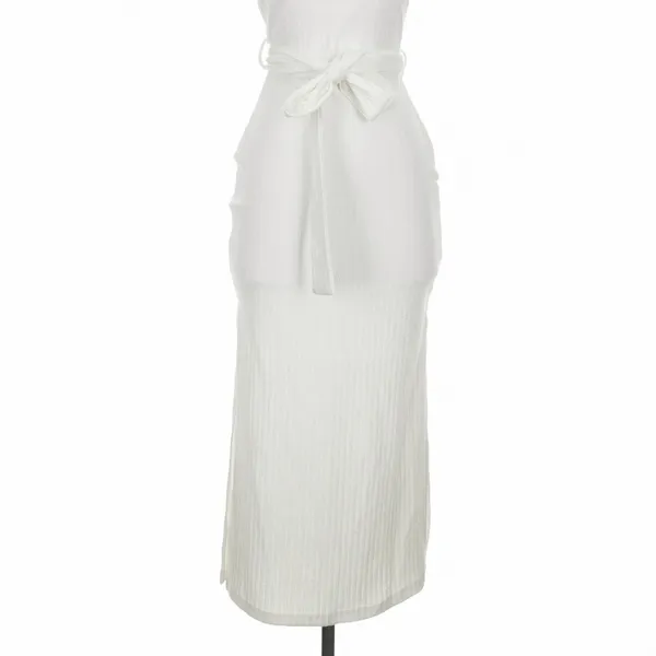 Hello Molly White Ways I Loved You Knit Midi Dress Tie Waist Size S Minimalist - Image 6