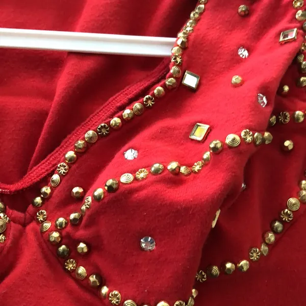 🛍️Red bodycon short dress w/mirrors and gold beads S - Image 4
