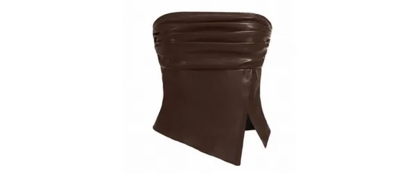 Chocolate Brown Faux Leather Ruched Tube Top Y2K Going Out M - Image 3