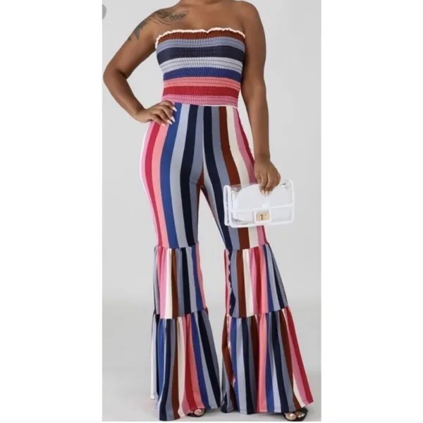 Strapless Striped Tiered Leg Jumpsuit. Small, NWOT - Image 2