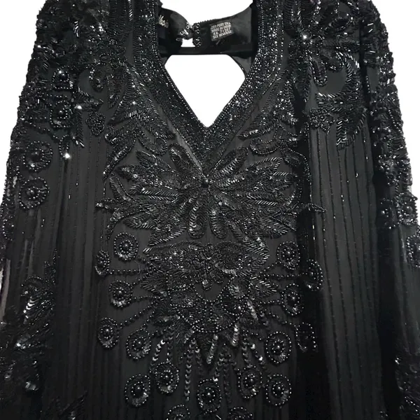 Vintage Right Choice Silk Beaded Gown Black Evening Dress 1980s Made in India‎ - Image 7