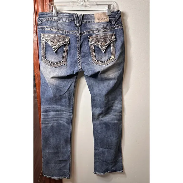 Vigoss The New York Bootcut Jeans Medium Wash Sequin Embroidered Flap Pocket 32 - Image 2