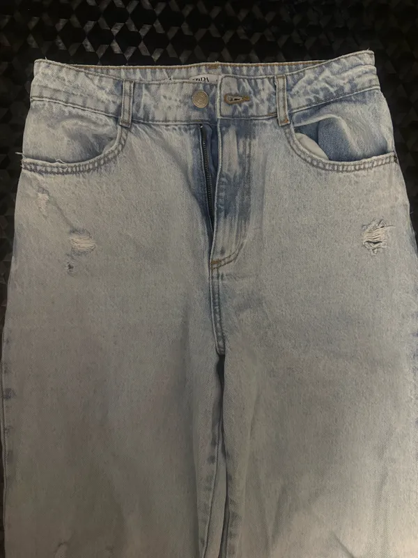 {ZARA} Full Length Distressed Wide Leg Jeans - Image 4
