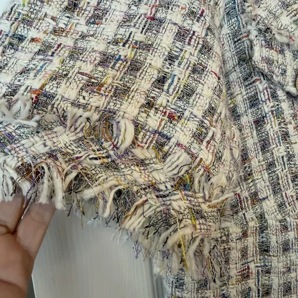 POL Tweed Dress LG White Colorful Plaid Fringe Button Detail Business Dressy‎ - Image 4