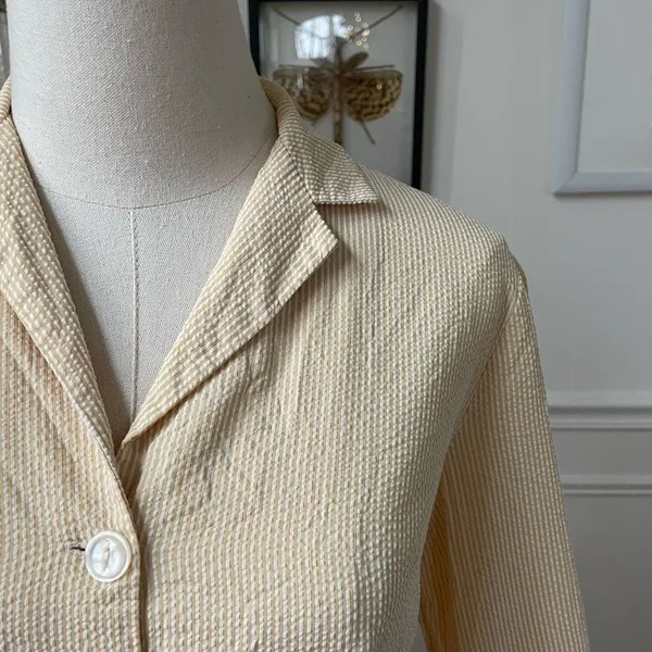 Vintage 50s Yellow Seersucker Stripe Blouse Skirt Outfit Mix and Match XS - Image 3