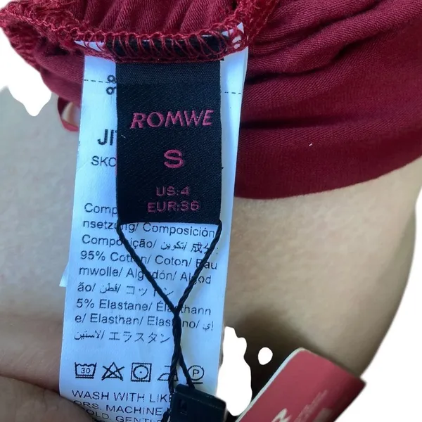 Romwe Whimsigoth Y2K Size S Top Contrast Lace Ruched Tie Back V-Neck Top Vest Red - Image 8