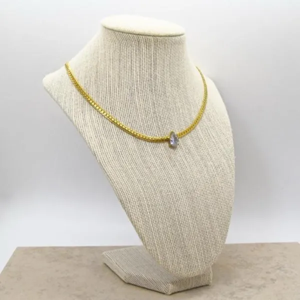 Gold Chain Necklace with Teardrop Crystal - Image 3