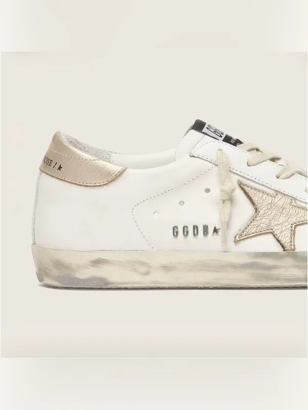 Golden Goose Super Star Sneakers w/ Gold Sparkle Foxing & Metal Stud Lettering - Image 5