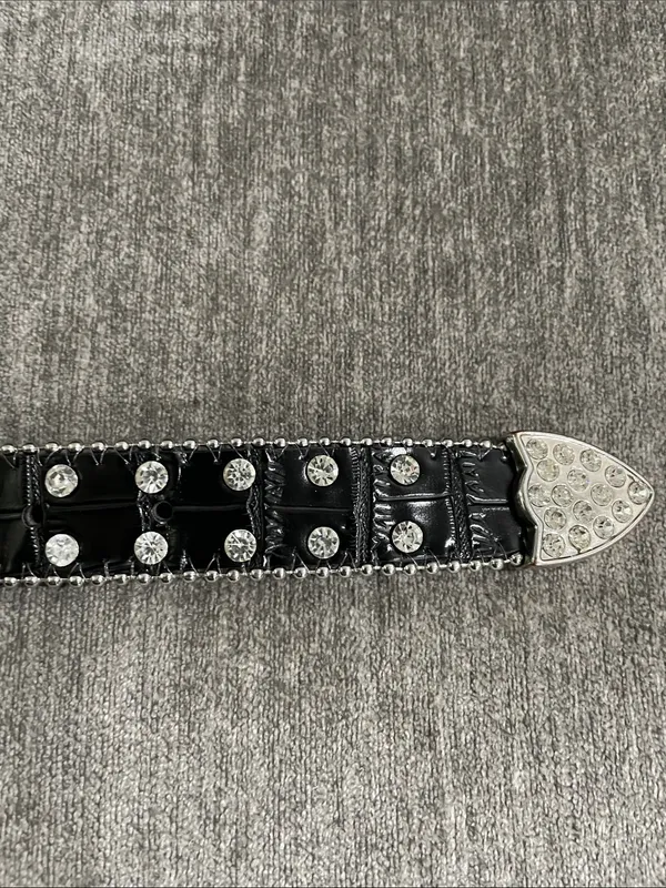 Western Leather Black Studded Rhinestone Embellished Statement Belt Size S/M - Image 5