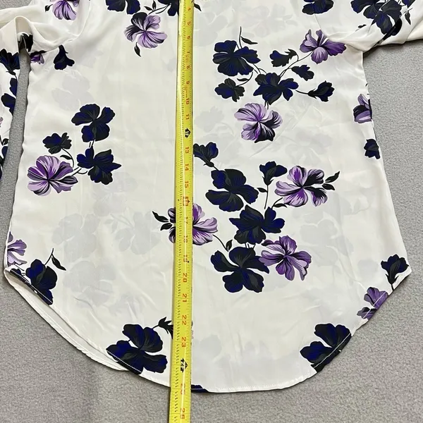 Tahari T Womens Floral Blouse Purple Navy White Long Sleeve Top Size‎ 4 Workwear - Image 7
