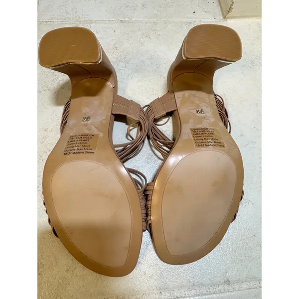 Kenneth Cole Amelia Flare Heels – Nude Leather Strappy Block Heel‎ – Size 7 - Image 4