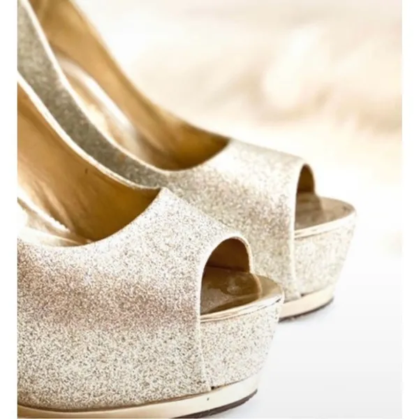Womens Speed Limit 98 Gold Shimmer Glitter Open Toe Pumps Heels - Sz 8 - Image 5