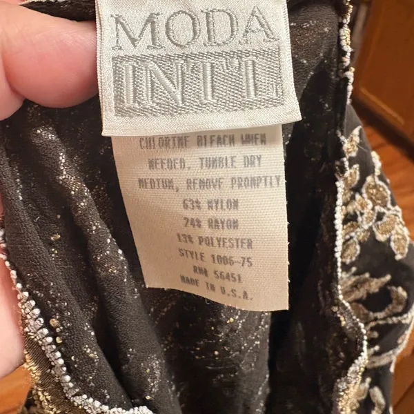 Moda Vintage Black Gold Lace Top Y2K Going Out Sheer Long Sleeve Large - Image 3