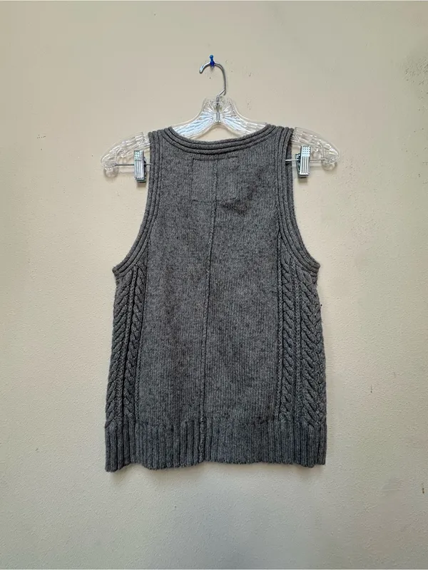 American Eagle Gray Cotton Wool Sweater Tank Cable Knit V Neck Medium - Image 2