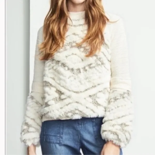 Anthropologie Amadi Texture-Stitched Calista Faux Fur Moroccan Sweatshirt Top - Image 2