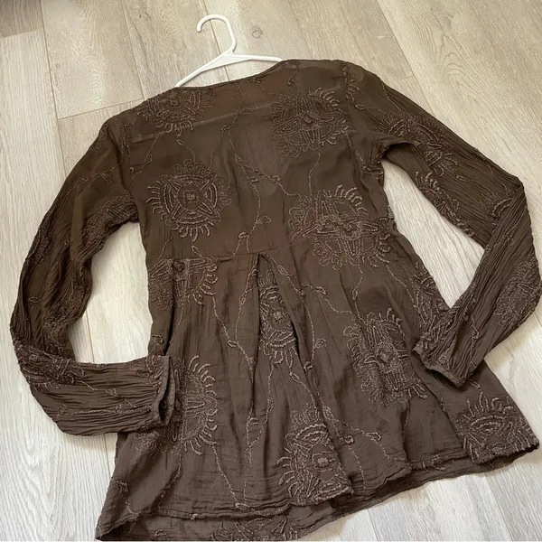 Burning Torch Top y2k boho hippie embroidered womens Brown (small) - Image 4