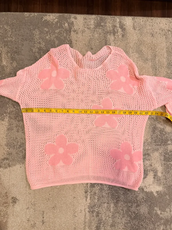 Source Unknown Women’s Pink Floral Open-Knit Sweater - Image 5