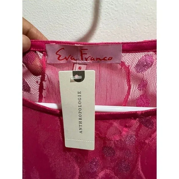 Anthropologie Eva Franco NWT Women Small Pink Sheer Blouse Coquette Chic - Image 5