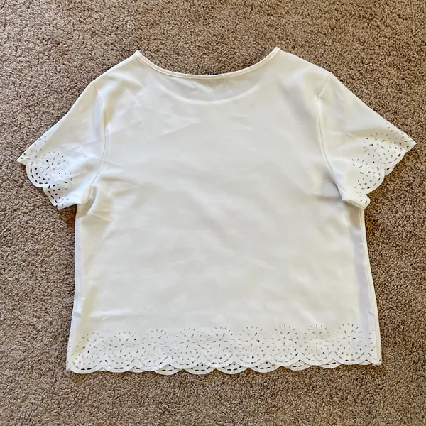 SHEIN Laser Cut Detailed Scalloped White Top, Large - Image 4