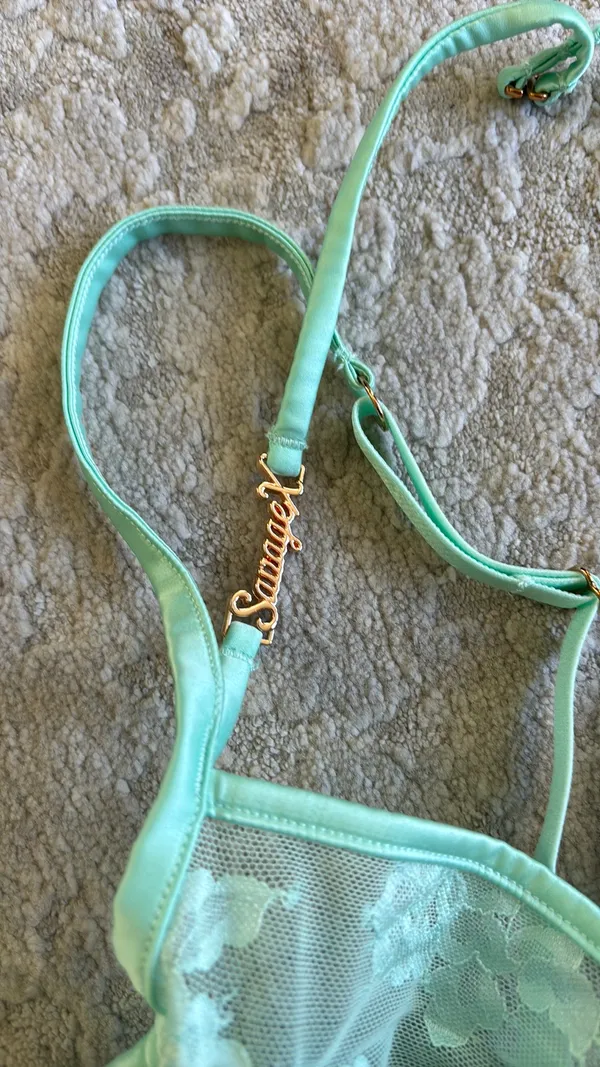 NWT Savage x Fenty Strap Up Lace Plunge Bra - teal - Image 11