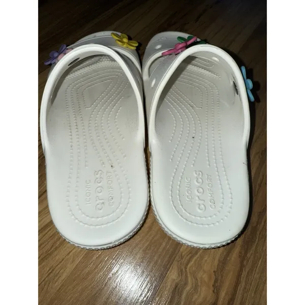 Crocs‎ Classic Unisex White Sandals Women's 8 Men's 6 Flower Multicolor - Image 2