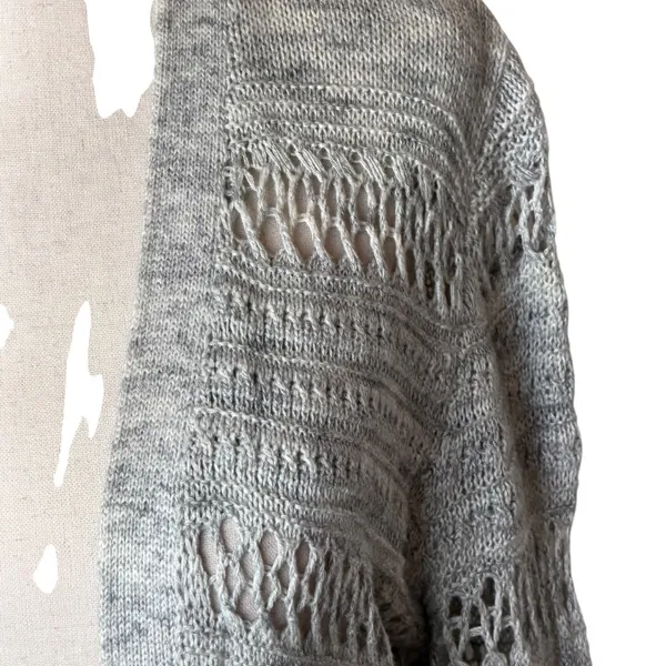 LOFT Outlet Cardigan Women Medium Grey‎ Open Knit Pointelle Longline Sweater - Image 8