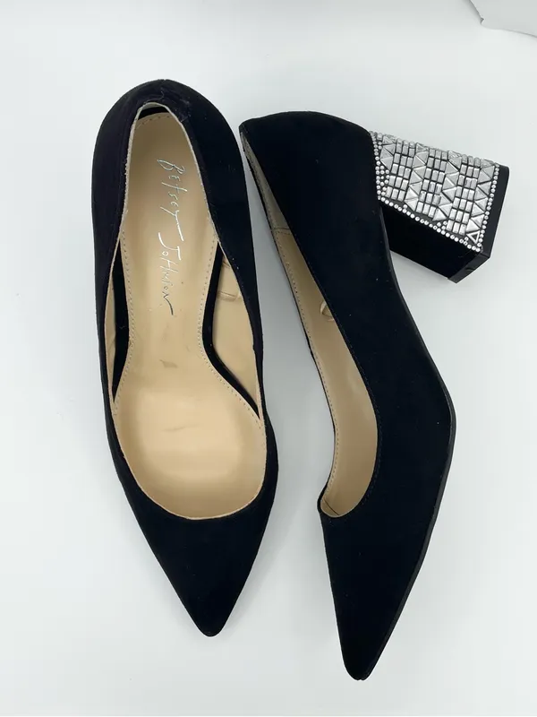 Betsey Johnson pointed toe rhinestone block heel black pumps Size 7.5M - Image 10
