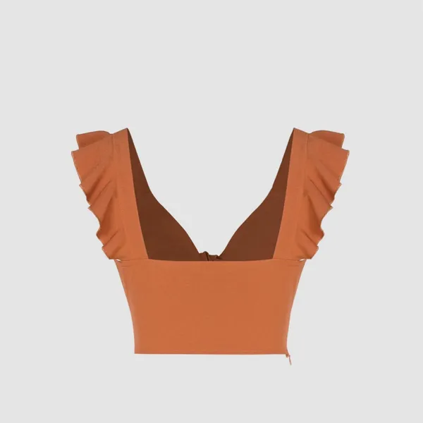 Cider Terracotta Ruffle Sleeve Crop Top - Image 3