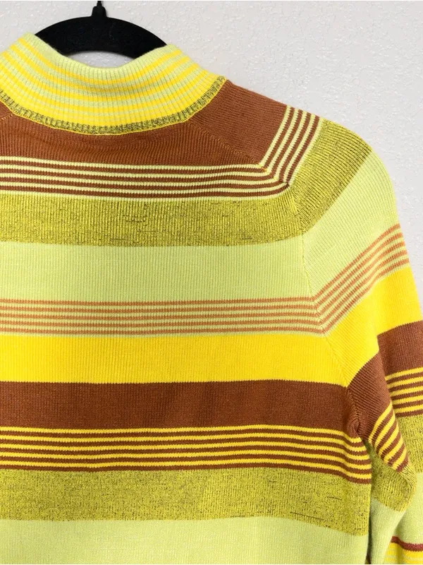 NWT Free People Rip Tide Zip Mockneck Top M Green Stripe Cropped Knit Sweater - Image 8