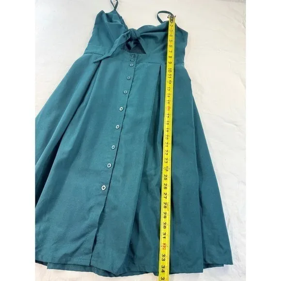 Ecowish green Front Cutout‎ Button Down Midi Dress Smocked Back xl - Image 3