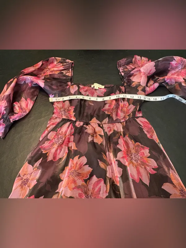 Thirty Thirty LA Pink Floral Square-Neck Mini Dress size Small - Image 9