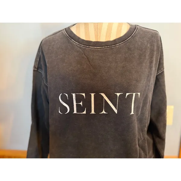 SEINT Womens Cropped‎ Acid Wash Charcoal Gray Crewneck Sweatshirt Comfort Size M - Image 4