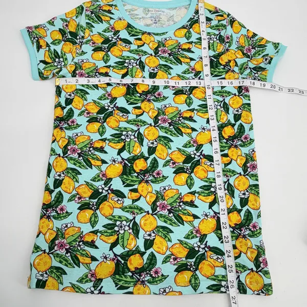 Vera Bradley Pajama Shirt Womens S Blue Yellow Lemon Grove Ribbed Cotton Tee NEW - Image 6