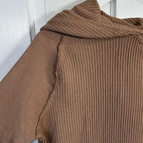 Free People We the Free Super Natural Thermal Hoodie Tan Brown W2294 Sz L - Image 5