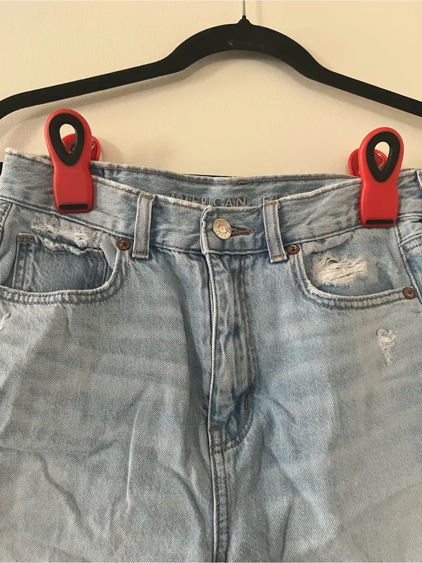 American Eagle Highest Rise Baggy Denim Shorts 0 Light Wash Distressed Casual - Image 4