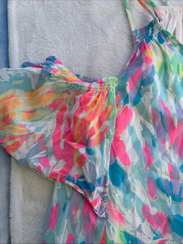 Lilly Pulitzer medium sparkling sands Colorful Cold-Shoulder V-Neck Women's Top - Image 6