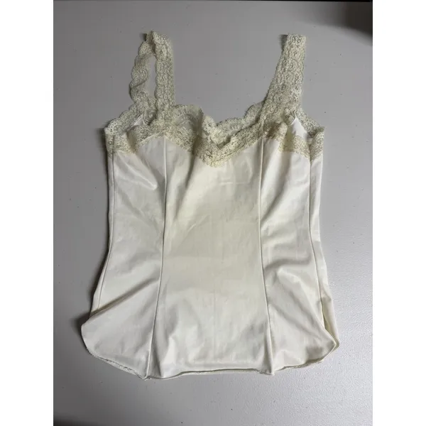Van Raalte Vintage Tank Top Lace Trim Slip‎ Retro 1980's Lingerie Coquette - Image 2