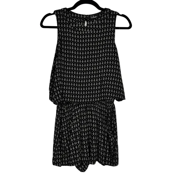 Lulus Black White Printed Tiered Romper Womens S Beachy Casual Summer Sleeveless - Image 2