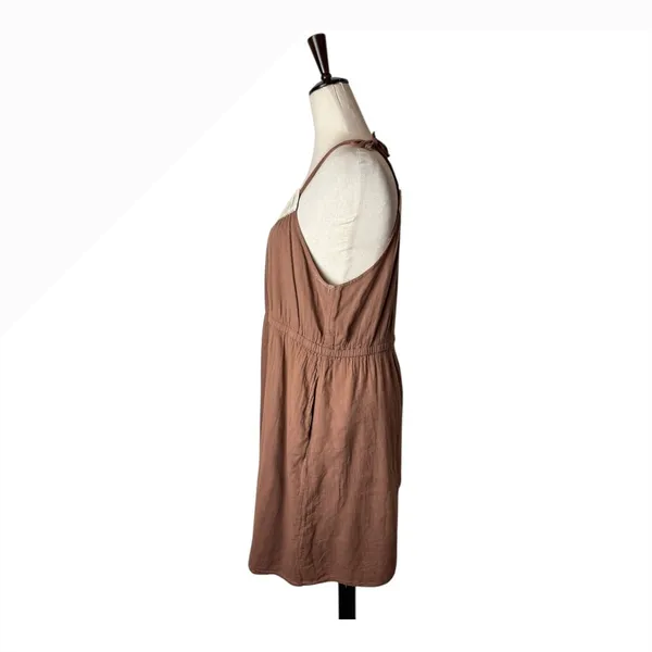 Anthropologie Left of Center Dress Women Medium‎ Brown Pleated Neck Mini Boho - Image 5