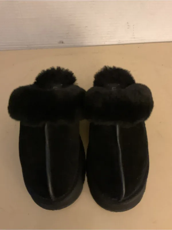 UGG women Black Suede fur platform slipper shoes US 6 - Image 8