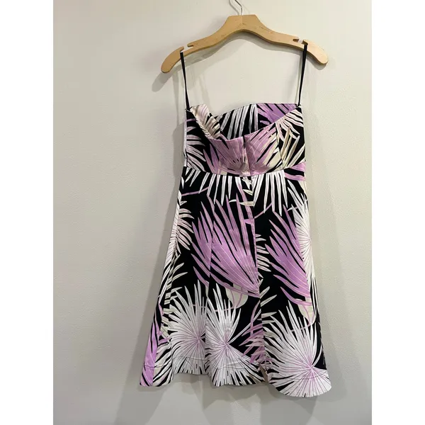 Y2K GAP Tropical Palm Print Strapless‎ Vacation Resort Mini Dress Size 6 - Image 2