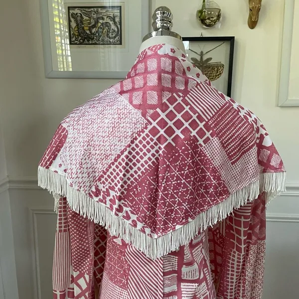 Vintage 70s Mauve Pink White Retro Print Shift Dress Scarf XS S - Image 10