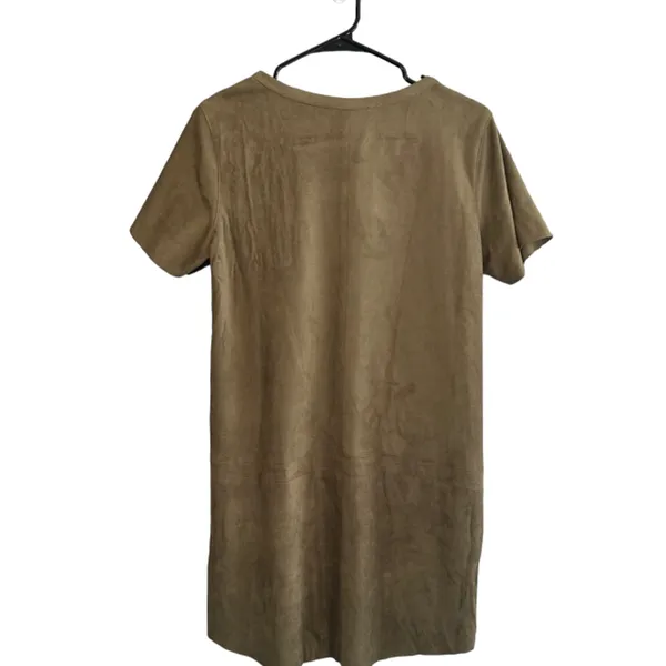 Olivaceous Light Brown Faux Suede Short Sleeve Shirt Dress Women Sz M - Image 2