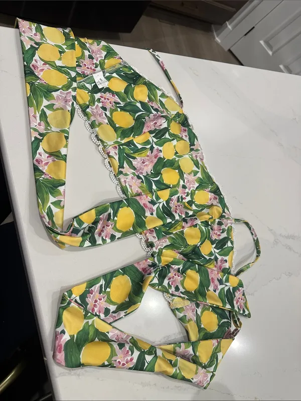 Lemon and floral print Maxi Skirt and tank matching set Lemon Yellow and Green S - Image 6